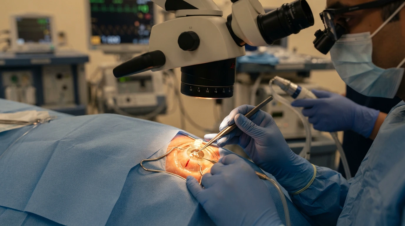 Cataract surgery at عيادة ياس للعيون in Kuwait — phacoemulsification with premium intraocular lens implant
